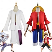 billiga Animekostymer-One Piece Monkey D. Luffy Solguden Luffy Animé Byxa Hattar Kläder Cosplay-kostymer Halloween Karnival Prestanda Topp Byxor Skärp Till Herr Pojkar Barn Vuxna