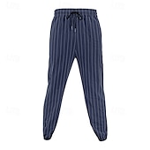 baratos Retrô-Homens Calças de linho Calças Calça verão Bolsos Cintura elástica Com Cordão Listrado Conforto Respirável Comprimento total Ao ar livre O negócio Diário Férias Negócio Preto Branco