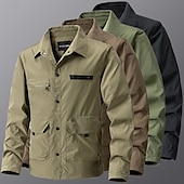 Недорогие Спортивная куртка-Муж. Легкая куртка Куртка-рубашка Для спорта и активного отдыха Повседневные Водонепроницаемость Ветровка Мульти карман Весна &amp; осень Сплошной цвет Активный На каждый день Капюшон Обычная