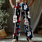 cheap Men&#039;s Printed Casual Pants-Men&#039;s Guitar Musical Instrument Trousers Baggy Pants Casual Pants Mid Waist Retro Vintage Outdoor Holiday Side Pockets Elastic Waist Wide Leg Summer Spring 3D Print Black