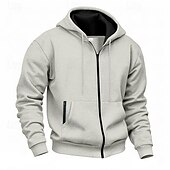 economico felpe con cappuccio da uomo di base-Per uomo Felpa con cappuccio Felpa con cappuccio a zip intera Felpa con cappuccio in pile Aalbicocca Nero Verde militare Blu marino Grigio chiaro Con Cappuccio Semplice Tasca Sport &amp; Outdoor