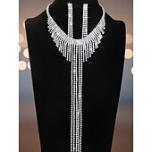 levne Dámský náhrdelník-Dámská sada třpytivých šperků s kamínky - stříbrný náhrdelník choker a dlouhé střapcové náušnice, okouzlující výrazné doplňky pro večerní taneční a koktejlové večírky
