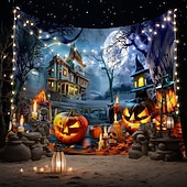 halpa halloween seinävaatteita-Halloween-kummitustalon seinävaate – Luuranko ja hohtava Jack-o&#039;-lantern-portaikkokohtaus pelottava yötaivas goottilainen tausta 2025 Halloween-olohuoneeseen makuuhuoneeseen juhlakoristeeksi
