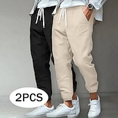 billige Klassisk-Herre Linbukser Bukser Sommerbukser Strandbukser Uformelle bukser Lomme Elastisk midje Helfarge Komfort Pustende Full lengde utendørs Hjem Daglig Ferie Klassisk Stil Lys khaki + svart Lys khaki