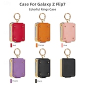 お買い得  サムスン用ケース-電話 ケース 用途 サムスンのギャラクシー Zフリップ7 Zフリップ6 Z Flip 5 Z Flip 4 Z Flip 3 バックカバー 全身保護 リングバックル 耐衝撃 レトロ風 TPU PUレザー