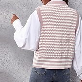 ieftine Cardigane și îmbrăcăminte exterioară-Pentru femei Bluza Casual Dungi Grosolan În V Tricotat Fără manșon Topuri obișnuite Tricotat Zilnic Concediu Ieșire Roz Îmbujorat Toamnă Iarnă