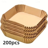 Недорогие Кухонная утварь и гаджеты-200 шт. одноразовых бумажных вкладышей для аэрофритюрницы, пищевые бумажные формы для выпечки, впитывающие масло, для домашней готовки, антипригарные вкладыши с силиконовым покрытием