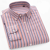economico camicie oxford da uomo-Per uomo Camicia Camicia elegante Camicia button-down Camicia Oxford Camicia a righe A righe Abbigliamento quotidiano Abbigliamento Aziendale Rosa chiaro Giallo Blu marino scuro Blu Manica Lunga