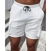 abordables Shorts décontractés-Homme Short gaufré Shorts cargo Shorts Shorts d'été Short décontracté Avec Poches Taille Élastique Cordon de serrage Uni Confort Respirant Court Extérieur Vacances Sport Occasionnel Noir Blanche