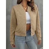 economico bomber-Per donna Giacca Casual Confortevole Traspirante Cerniera completa All&#039;aperto Casual Semplice Casuale Abbigliamento quotidiano Regolare Bavero classico Vestibilità regolare Manica Lunga Capispalla
