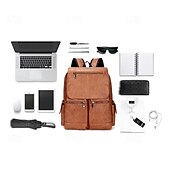 お買い得  ファッションバックパック-男性用 バックパック スクールバッグ 機能的なバックパック スクールバックパックブックバッグ 学校 日常 旅行 PUレザー 調整可能 大容量 ジッパー ブラック ブラウン コーヒー