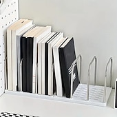 זול אחסון וארגון-מדף ספרים שולחני מנירוסטה ופוליפרופילן עם בסיס מונע החלקה, מחיצות מתכווננות, תומכי ספרים אנכיים קומפקטיים, מארגן שולחן משרדי מודרני מינימליסטי לדואר, אחסון קבצים, מדף לימוד במעונות סטודנטים