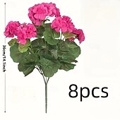 economico Piante e Fiori Artificiali-8 mazzi di fiori di geranio artificiali resistenti ai raggi UV, piante finte rosa vivaci con verde per decorazioni per interni, esterni, giardini e matrimoni.
