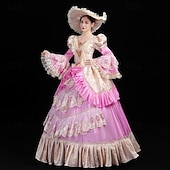 abordables Robes-ancien Rococo Renaissance Maxi Robe Normal Juliette Princesse Mariée Plissé Volanté Princesse Col rond Déguisement Femmes Halloween Carnaval Mascarade Soirée Halloween Performance Adultes
