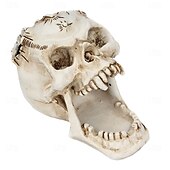 preiswerte Halloween Hängende &amp; Tischdekorationen-Halloween Statue Totenkopf Makeup Schmuck Organizer offener Mund Fang Gothic Knochenkopf Kosmetik Aufbewahrungshalter einzigartiges gruseliges Schreibtisch Dekor für Zuhause Schminktisch