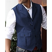 abordables Chalecos-Hombre Chaleco Vacaciones Fiesta Negocio Moda Casual Verano Primavera Bolsillo Botones Poliéster Cómodo Plano Recto 1 botón Diseño Ajuste regular Azul Marino Verde Oscuro Café Gris Chaleco