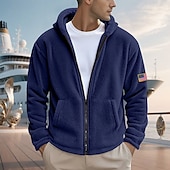 economico felpe in pile-Per uomo Felpa con cappuccio Felpa con cappuccio a zip intera Felpa con cappuccio in pile Felpa con cappuccio in pile Sherpa Nero Blu marino Cachi Grigio Con Cappuccio Semplice Con zip Tasca Frontale