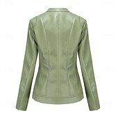 cheap Faux Leather Jackets-Women&#039;s Faux Leather Jacket Comfortable Pocket Full Zip Fashion Street Style Plain Outdoor Casual Daily Regular Stand Collar Regular Fit Long Sleeve Outerwear Red Green Beige Fall Winter