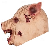 olcso Halloween maszk és kellékek-halloween hátborzongató disznófej maszk felnőtteknek, realisztikus, ijesztő jelmezek latex arcmaszk, horror teljes fejű disznómaszk kísértetjárta házhoz, cosplay és álarcosbál dekoráció