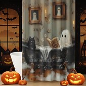 levne Halloween koupel-Halloweenský sprchový závěs s háčky, polyesterový, pratelný, voděodolný, vzorovaný, koupelnová vana, dekorace