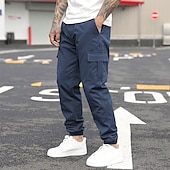 economico Pantaloni cargo-Per uomo Pantaloni Cargo Joggers Pantaloni Elastico in vita Coulisse Multi-tasche Semplice Indossabile All&#039;aperto Quotidiano Campeggio &amp; Escursionismo Moda Classico Nero Verde militare