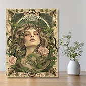 Недорогие Снижено до $30-Картина на холсте в стиле ар-деко «Медуза» с изображением змеи и розы, винтажный стиль, без рамы, для домашнего декора, лёгкое, роскошное произведение искусства для гостиной, прихожей, студии - товары