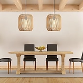cheap Pendant Lights-Rattan Pendant Light - Boho Lamp Hanging Diameter 26 cm Vintage Ceiling Light Rattan E27 Pendant Light Braided for Dining Table Kitchen Living Room Bedroom Hallway