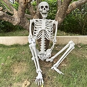 billige Halloween-1 stk. realistisk plastskjelett i naturlig størrelse til halloween-dekorasjon, frittstående, skummel skulptur uten strøm, til hjem, hage, hjemsøkt hus, utendørsdekor