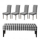 economico Copridivano-Set di fodere per sedie da pranzo e fodere per panche stampate, adatte per sedie da pranzo, include 5 pezzi, 4 fodere per sedie e 1 fodere per panca.