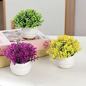 お買い得  人工植物と花-人工ミラノグラス鉢植え植物4個、ミニ屋内フェイク多肉植物、ホームデコレーション、デスクトップの緑の装飾品