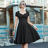 abordables Robes-Rétro Vintage Années 1950 Rockabilly Midi Robe Robe trapèze Robe Évasée Ajusté &amp; Évasé Col en V Femmes Halloween Carnaval Saint-Valentin Occasionnel Retour à la maison Soirée à thème rétro Adulte Robe