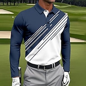 cheap Men&#039;s Golf Polo-Men&#039;s Geometic Line Polo Long Sleeve Polo Shirts Collared Shirts Sportswear Athleisure Daily Wear 3D Print Spring Fall Winter Black Red Navy Blue