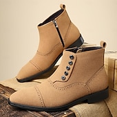 cheap Ankle Boots-Men&#039;s Beige Lace-Up Ankle Boots with Round Toe and Classic Stitching, Vintage Business-Casual Footwear for Office, Urban Walking and Smart Daily Outfits