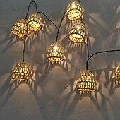 economico Strisce LED-Lanterna in rattan intrecciata a mano con 10 lampadine a LED, luci decorative con spina per interni ed esterni, balcone, patio, giardino, matrimonio, camera da letto