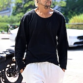 abordables t-shirts de base-Homme T-shirt Chemise à Manches Longues manche longue Col ras du cou Printemps Automne Uni Mode Designer Basique Classique Vacances Rue Sortir Noir Blanche Bleu T-shirt haut de gamme pour homme