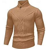 voordelige pullover voor heren-Voor heren Trui Gebreide trui Geribd breien Normale tops Gebreid Effen Opstaande boord Modieus Basic Vakantie Alledaagse kleding Kleding Herfst Winter Wijn Zwart S M L