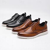 cheap Casual-Men’s Brown Faux Leather Wingtip Derby Shoes – Brogue Lace-up Comfort Shoes for Office Wear, Semi-formal Events and Daily Walking