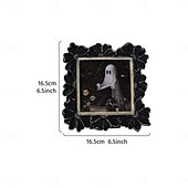 abordables Décorations Suspendues et de Table pour Halloween-Cadre photo en résine gothique d&#039;Halloween, motif marguerite 3D noir et or, cadre d&#039;affichage photo rectangulaire pour la décoration intérieure, support photo chaud de bureau, utilisation horizontale