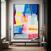 abordables Peintures Abstraites-peinture à l&#039;huile abstraite faite à la main - peinture à l&#039;huile à palette multicolore vibrante avec des coups de pinceau dynamiques peinture encadrée art mural moderne pour la décoration
