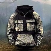 abordables sudaderas basicas hombre-Hombre Sudadera Sudadera con capucha y cremallera de un cuarto Sudadera táctica con capucha Negro Verde Ejército Burdeos Azul Real Caqui Con Capucha Color Camuflaje Retazos Deporte Casual Diario Ropa
