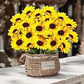 halpa kiitospäivä ja syksyn koristelu-12 nippua keinotekoisia auringonkukkia syksyn koristeluun, UV-kestäviä muovikukkia sisä- ja ulkokäyttöön hääpuutarhan terassin koristeluun, ei haalistumista, syksyn kiitospäivän joulukoristeet