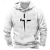 お買い得  男性用3Dパーカー-男性用 パーカー ブラック ホワイト ルビーレッド ブルー ブラウン フード付き 十字架 ポケット プリント スポーツ 日常 祝日 ポリエステル ストリートファッション ベーシック カジュアル 春 秋 衣類 パーカー トレーナー