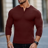 economico Maglietta casual Henley-Per uomo Maglietta Maglia Henley Manica Corta Tribale Testurizzato Tinta unita Designer Essenziale Stile Boho Stampato Bottonato Scollo a V Henley All&#039;aperto Casuale Quotidiano Estate Autunno Tutte