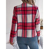 Χαμηλού Κόστους 3D Παλτά-Γυναικεία Casual Jacket Άνετο Αναπνέει Στάμπα Καθημερινό Καρό Διακοπές Δρόμος Καθημερινά Ρούχα Εξόδου Ανοικτό Μπροστά Κοντό Όρθιος Γιακάς Κανονικό Μακρυμάνικο Εξωτερικά ενδύματα