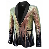 baratos Blazers Clássicos Masculinos-Homens Blazer O negócio Coquetel Festa de Casamento Moda Casual Primavera Outono Poliéster Gradiente Bolsos Botões Confortável Não Trespassado Jaqueta esporte Prata Azul Verde Escuro Roxo