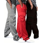 voordelige Joggingbroeken-Multi-pakketten 3 stuks Voor heren Zwart + grijs + blauw Joggingbroek met wijde pijpen Broek Elastische taille Trekkoord Effen Vakantie Alledaagse kleding Polyester Lente
