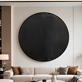 preiswerte Abstrakte Gemälde-handgefertigte kreisförmige rein schwarze Galerie-Leinwand, modern strukturiert, mattes Finish, minimalistisches Statement-Wandbild, glatte Oberfläche, feiner Kantenkontrast, fertig zum Aufhängen,