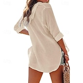 ieftine Topuri simple pentru femei-Pentru femei Cămașă Bluză Simplu Modern Casual Manșon Lung În V Topuri obișnuite Zilnic Concediu Buzunar Blush Pink Negru Alb Bleumarin Albastru celest Toamnă