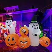 billige Halloween-Costway 6 fot lang oppblåsbar halloween-dekorasjon med 4 gresskar &amp;spøkelser med innebygde LED-lys