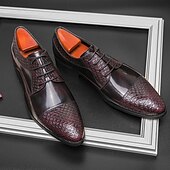 levne Formální-Pánské hnědé oxfordky s krokodýlím potiskem – klasické šněrovací boty do kanceláře pro formální kanceláře a svatební příležitosti